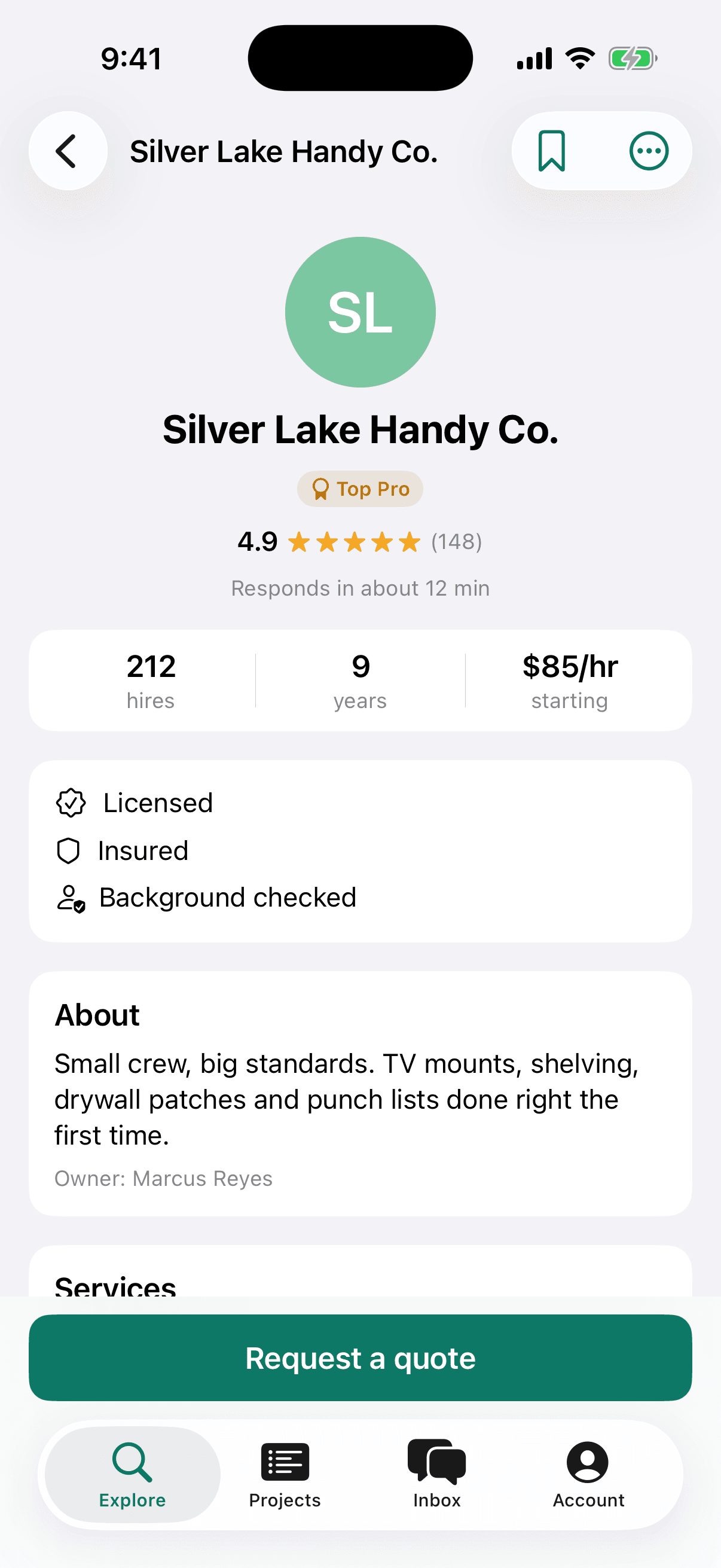 Silver Lake Handy Co. profile: Top Pro, 4.9 from 148 reviews, 212 hires, licensed, insured and background checked.
