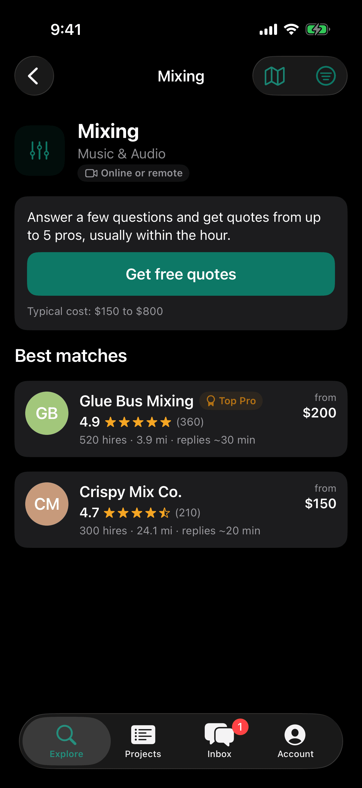 Mixing service: get free quotes from up to 5 pros, typical cost $150 to $800.