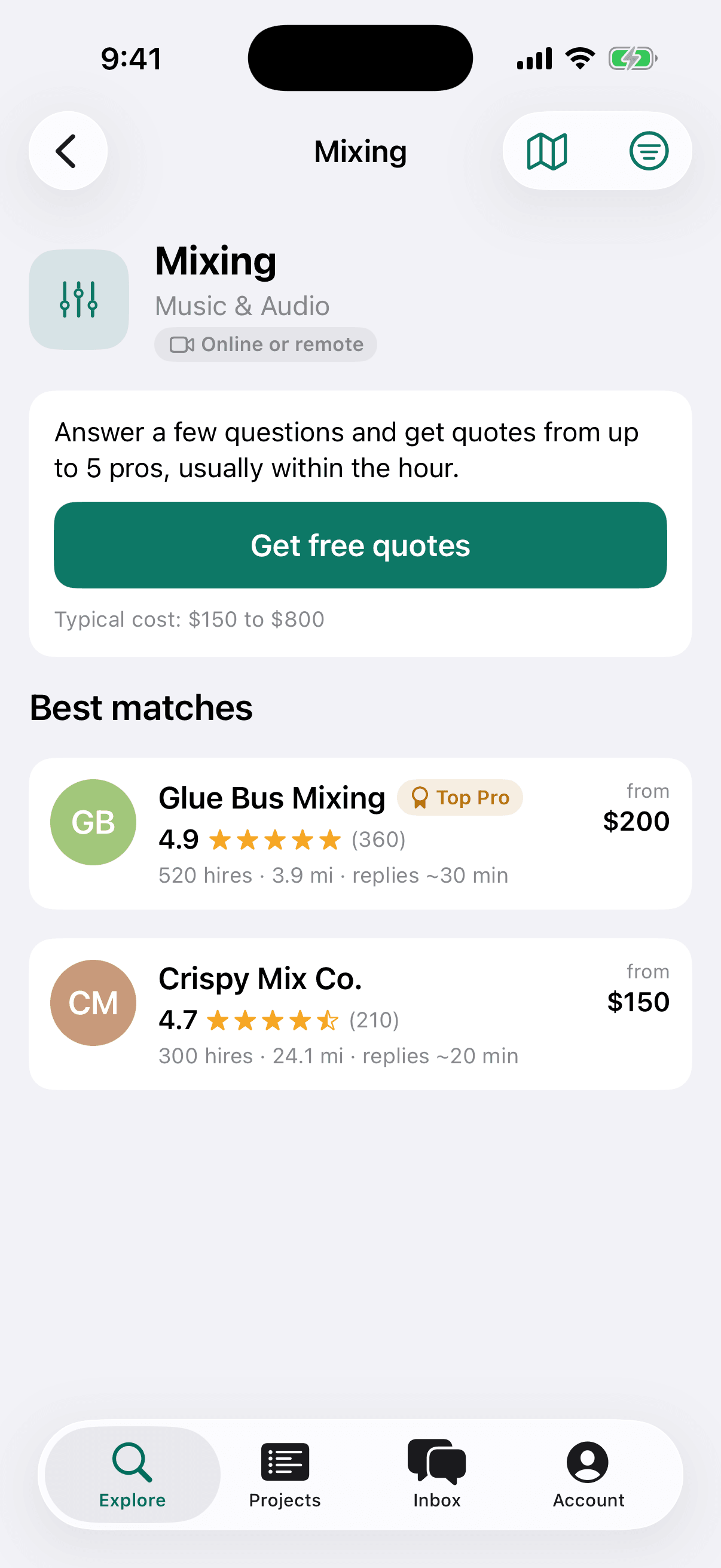 Mixing service: get free quotes from up to 5 pros, typical cost $150 to $800.